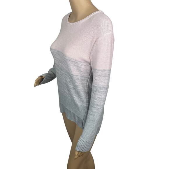 VINCE Pink Gray Ombre Space Dye Degrade Stripe Cotton Cashmere Sweater SZ L - Picture 2 of 6